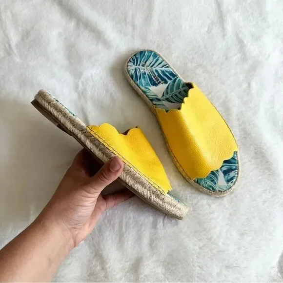 J.Mclaughlin Aries Yellow Scalloped Espadrille Slip On Sandals Size 8 - Picture 1 of 8